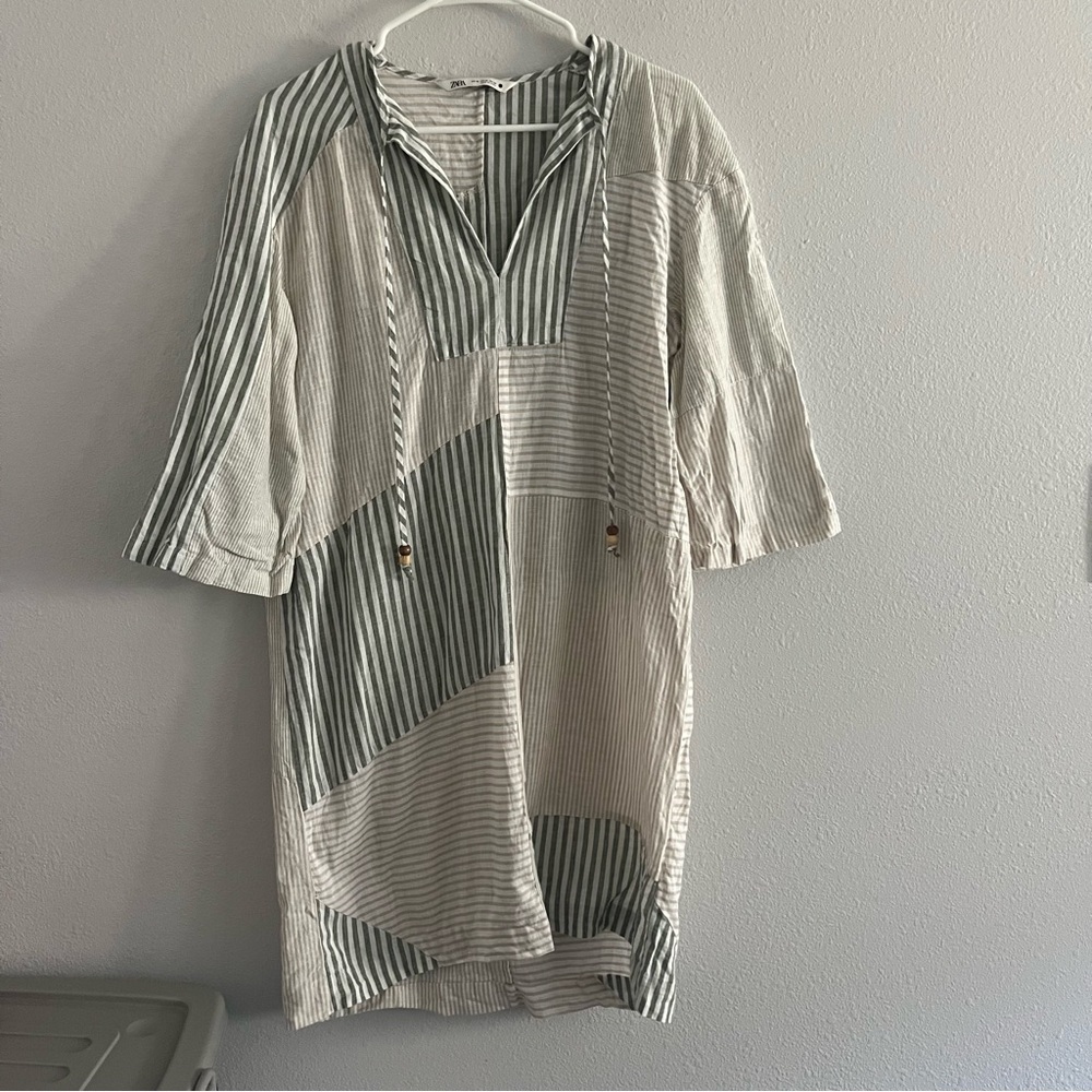 Zara The Patchwork Kaftan Linen Cotton Blend Dress Size XS